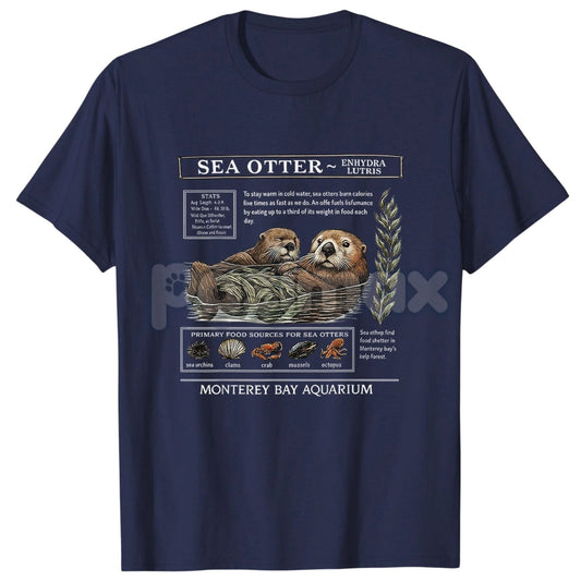 Sea Otter Monterey Bay Aquarium T-Shirt - Official Otter Lovers Tee, Souvenir Graphic Apparel-Pasimax