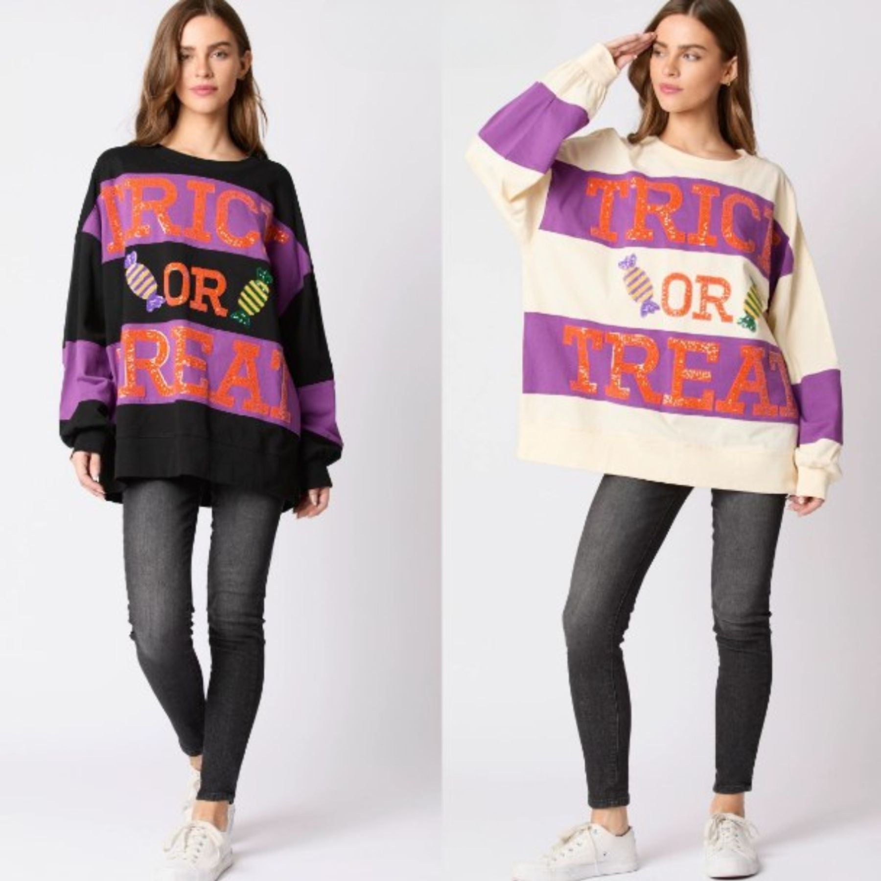 Sequin Halloween Sweatshirt for Women – Sparkly Festive Top-Pasimax