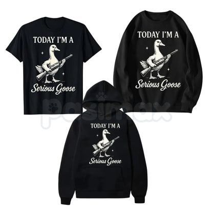 Serious Goose Graphic Shirt – Quirky Animal Art Hoodie & Funny Slogan Streetwear Sweatshirt-Pasimax
