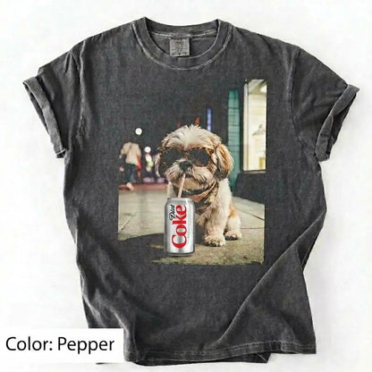 Comfort Colors® Dog Breeds Drinking Diet Coke T-Shirt – Funny Dog Dad Soda Lover Graphic Tee, Aesthetic Retro Puppy Animal Meme Shirt, Cute Pet Gift