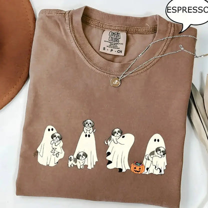 Comfort Colors® Custom Dog Halloween T-Shirt – Breeds Available Ghost Boba Tea Funny Pet Graphic Tee, Spooky Dog Lover Unisex Top