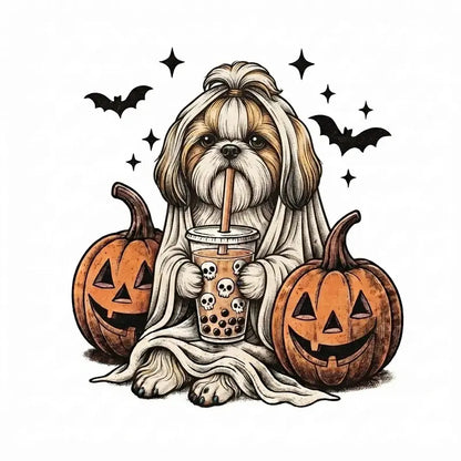 Comfort Colors® Custom Ghost & Boba Tea Halloween Dog T-Shirt – Spooky Season Bubble Tea Graphic Tee, Cute Ghost Dog Unisex Top & Gift