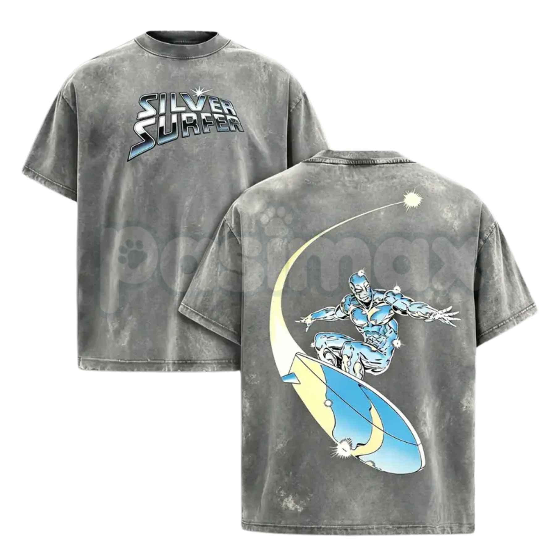 Silver Surfer Graphic T-Shirt – Retro Comic Book Superhero Tee, Unisex Acid Washed Lightweight Cotton Vintage Streetwear Top-Pasimax