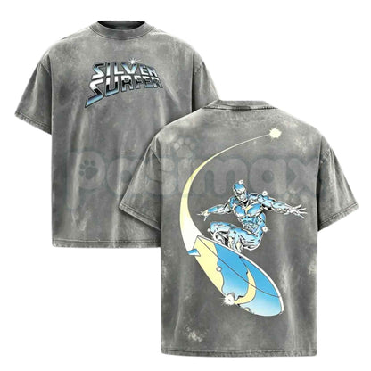 Silver Surfer Graphic T-Shirt – Retro Comic Book Superhero Tee, Unisex Acid Washed Lightweight Cotton Vintage Streetwear Top-Pasimax