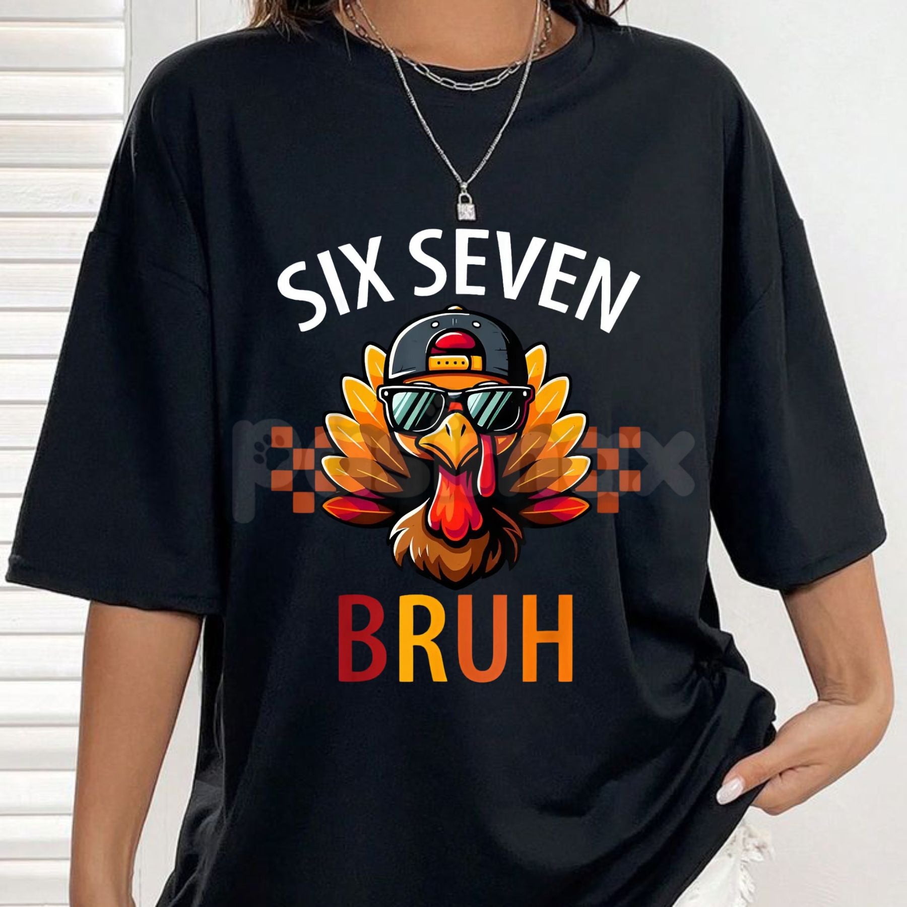 "Six Seven Bruh" 6 7 Meme Turkey Thanksgiving T-Shirt - Viral Holiday Kids/Boy/Girl Tee, Funny Turkey Day Slogan, Trending Humor Apparel-Pasimax