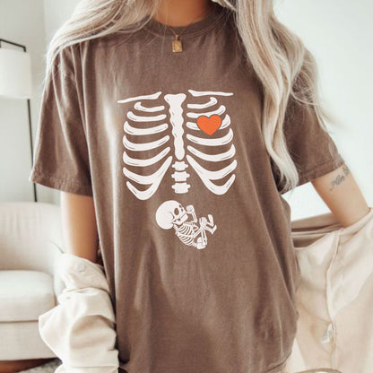 Skeleton Halloween Maternity T-Shirt - Funny Pregnancy Announcement Tee, Spooky Baby Reveal-Pasimax