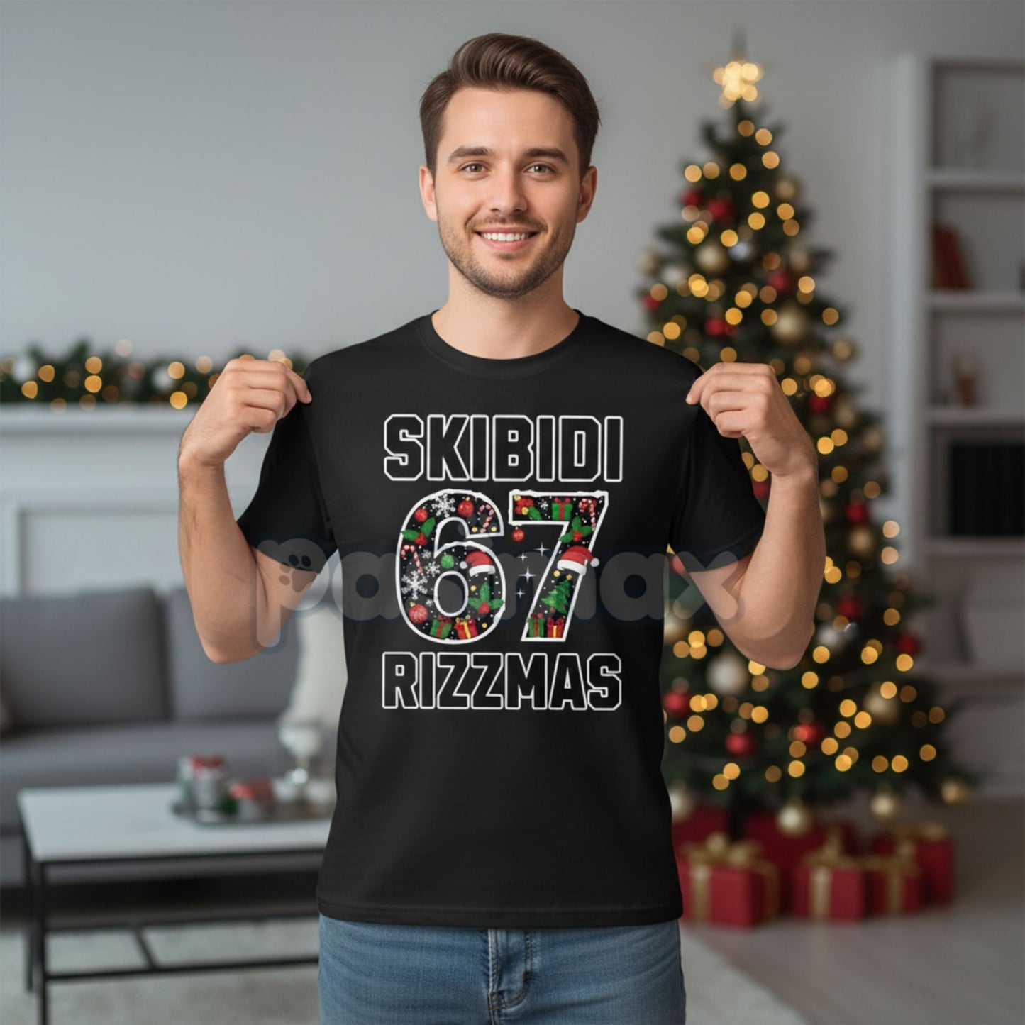 Skibidi Rizzmas 67 Viral T-Shirt - Gen Alpha Internet Slang Tee, Absurd Christmas Party Meme, Unisex Holiday Humor-Pasimax