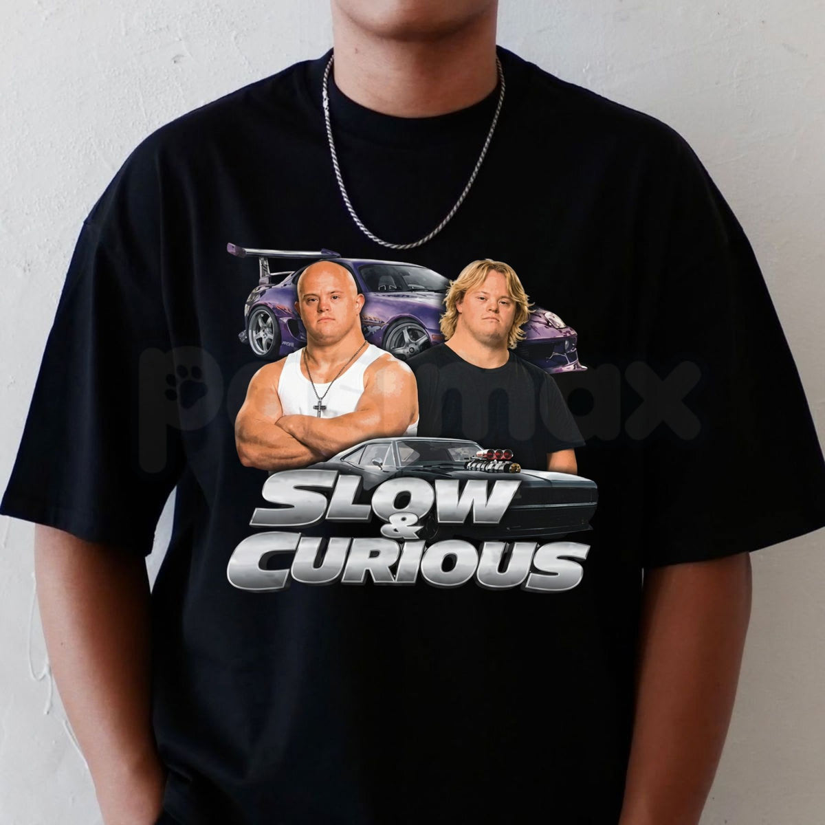 Slow & Curious Funny Parody Race Car Character Portrait Meme Graphic T-Shirt-Pasimax