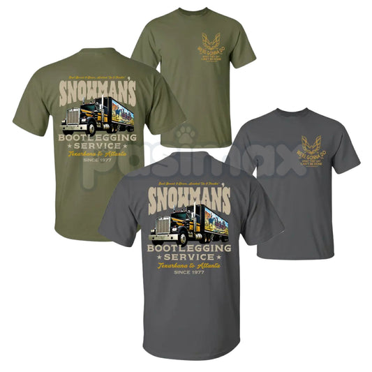 Snowman's Bootlegging Service T-Shirt – Smokey and the Bandit Truck Graphic Tee, Premium 100% Cotton 70s Movie Icon Top, Soft Lived-In Heavyweight Retro Outlaw Shirt, Made in USA-Pasimax