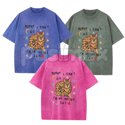"Sorry, I Can'T Go, I'M a Home Cat" T-Shirt – Funny Introvert Cat Graphic Tee, Vintage Washed Lightweight Cotton All-Season Unisex Top-Pasimax