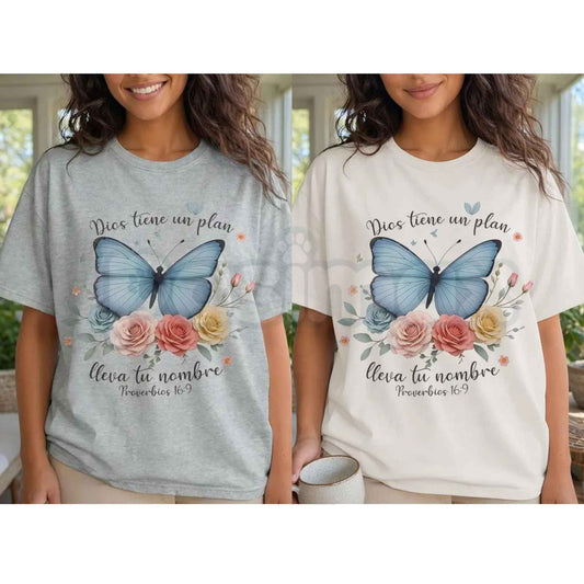 Spanish Christian Butterfly Graphic Tee – Fe y Esperanza Floral Shirt, Faith-Based Inspirational Camiseta for Women-Pasimax