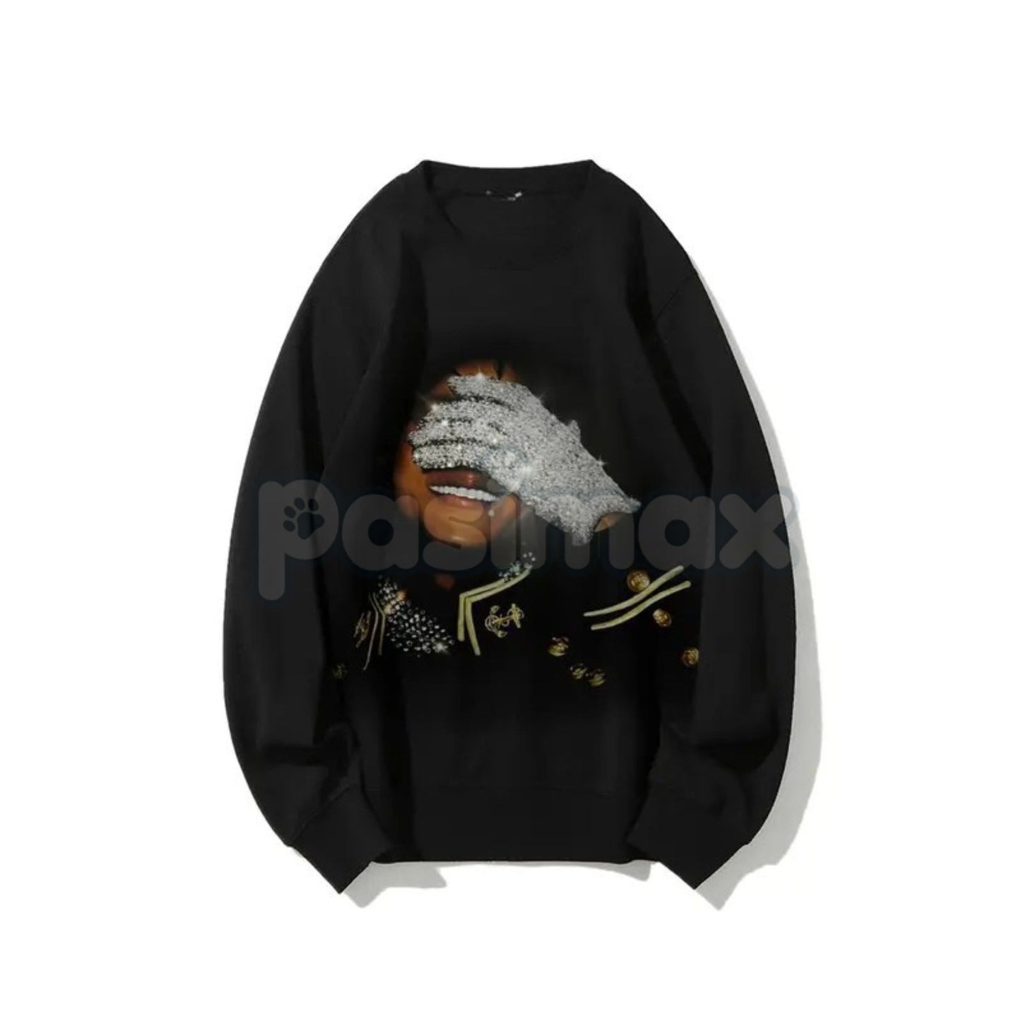 Sparkly Rhinestone Graphic Long Sleeve Sweatshirt | Bling Casual Crewneck Top | Women's Glam Streetwear-Pasimax