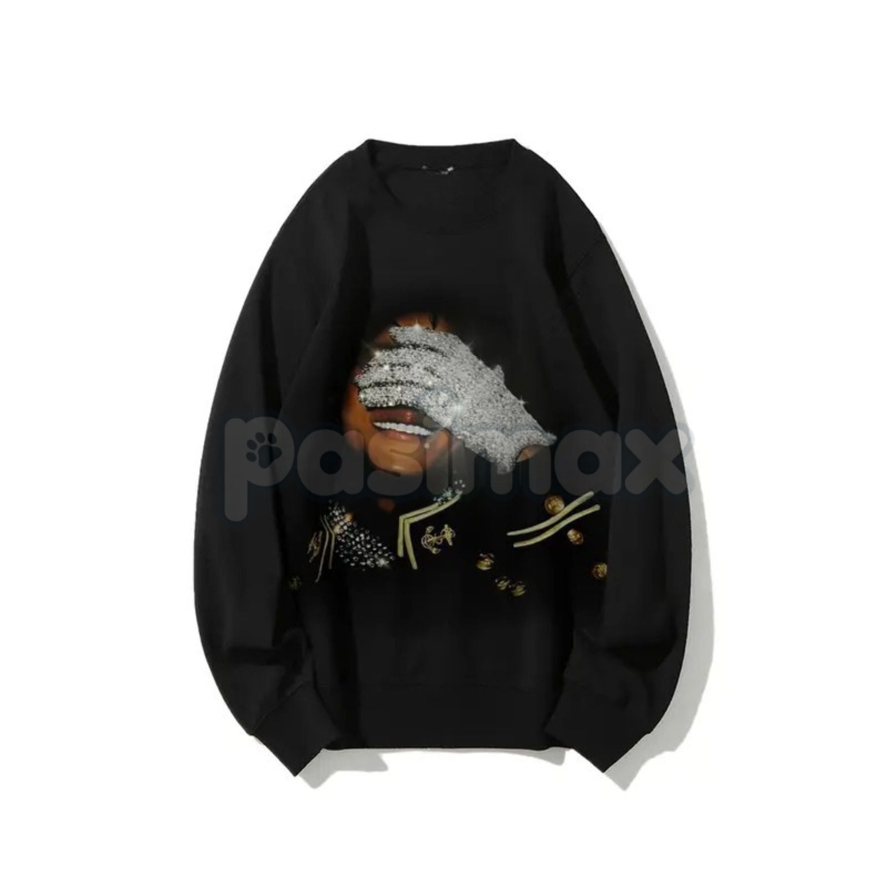 Sparkly Rhinestone Graphic Long Sleeve Sweatshirt | Bling Casual Crewneck Top | Women's Glam Streetwear-Pasimax