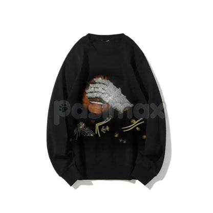 Sparkly Rhinestone Graphic Long Sleeve Sweatshirt | Bling Casual Crewneck Top | Women's Glam Streetwear-Pasimax