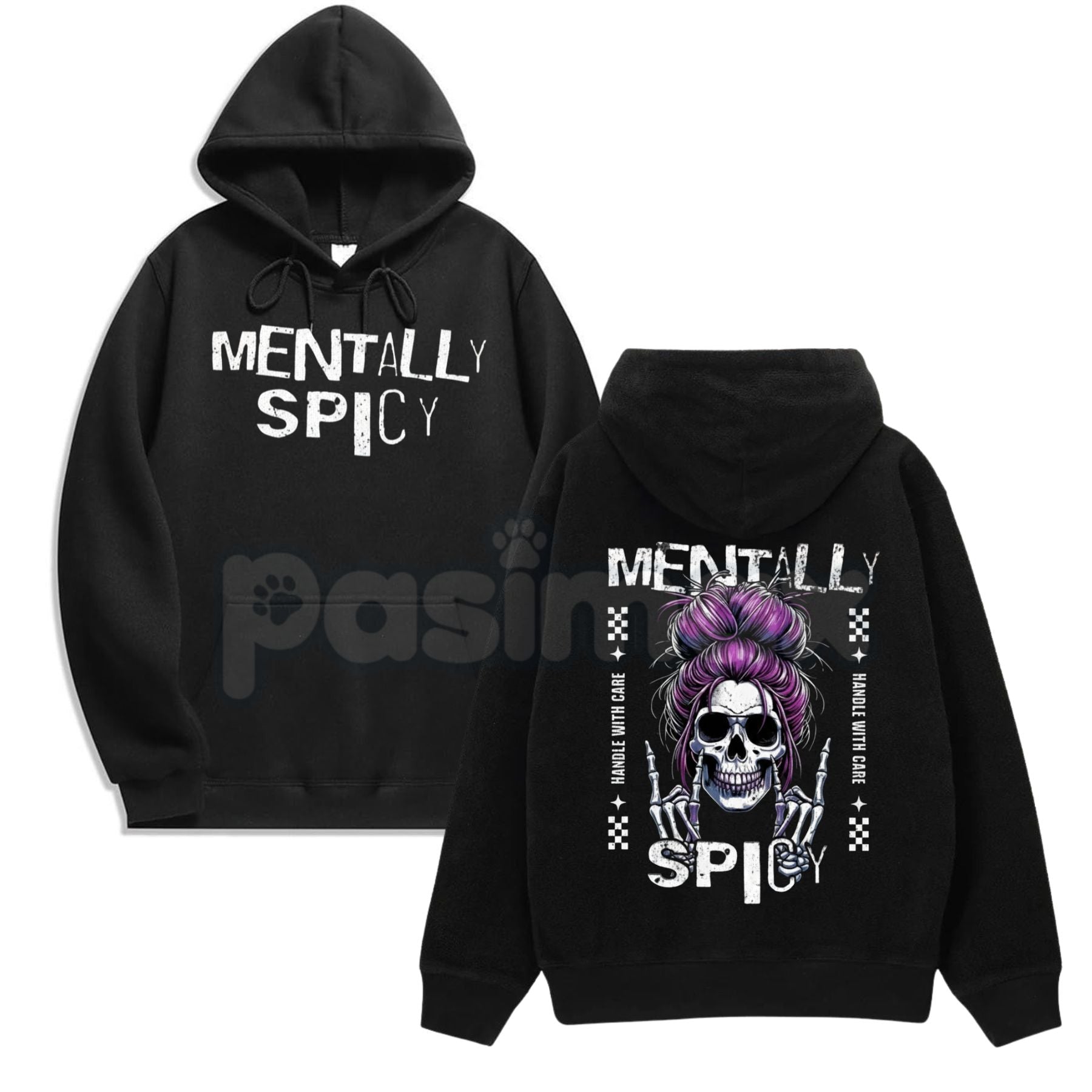 Spicy Brain Skull Hoodie – Dark Aesthetic Neurodivergent Streetwear, Grunge Mental Health Pullover, Unisex Vintage Wash-Pasimax