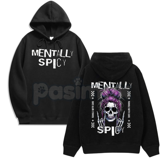 Spicy Brain Skull Hoodie – Dark Aesthetic Neurodivergent Streetwear, Grunge Mental Health Pullover, Unisex Vintage Wash-Pasimax
