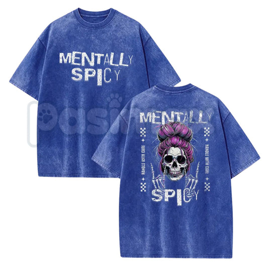 Spicy Brain Skull T-Shirt – Funny Neurospicy Mental Health Graphic Tee, Vintage Washed Edgy Skeleton Lightweight Cotton Meme Top-Pasimax