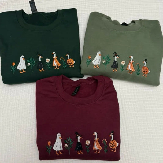 Spooky Goose Halloween Sweatshirt – Funny Embroidered Crewneck-Pasimax