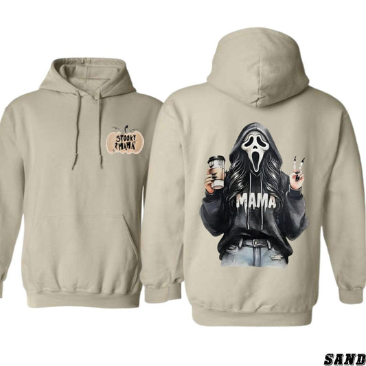 Spooky Mama Coffee Ghost Hoodie – Cozy Unisex Pullover for Moms, Fun Halloween Design, Perfect for Fall, Pumpkin Patch & Trick or Treating-Pasimax