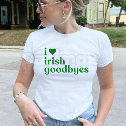 St. Patrick's Day Baby Tee Collection - Funny "Irish Goodbye" & BORG Drinking Shirt, Premium 100% Cotton Cropped Y2K Aesthetic Top, Sassy St. Paddy’s Day Party Tee, "Kiss Me I'm Irish" Reimagined Graphic, Soft Lived-In Festive Streetwear-Pasimax
