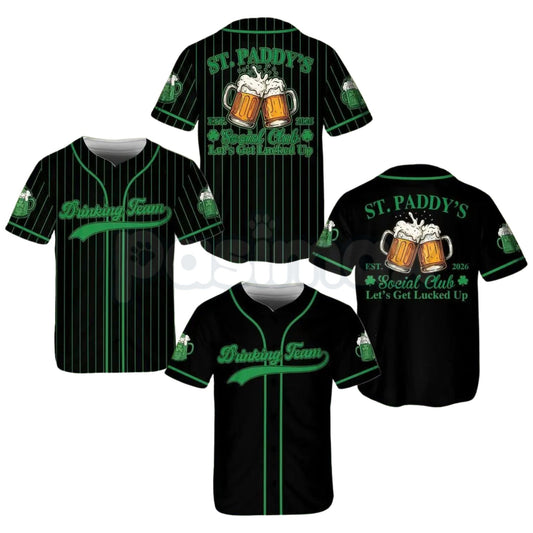 St Paddy’s Day Irish Beer Social Club Baseball Jersey – Lucky Shamrock Drinking Team Shirt-Pasimax