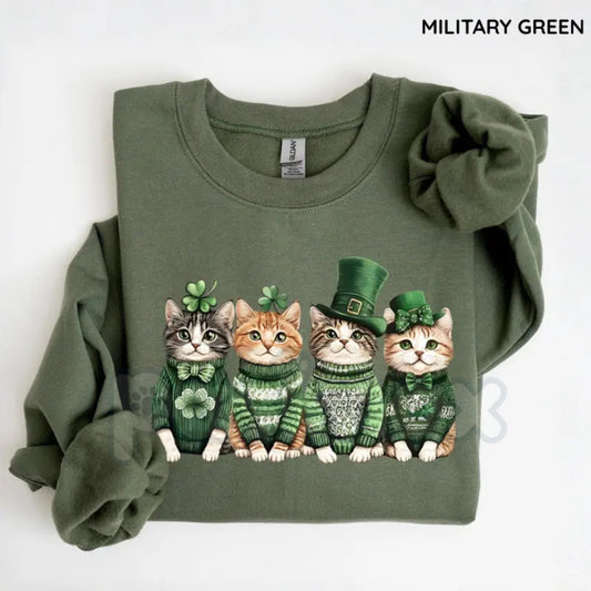 St Patricks Day Cats Sweatshirt | Funny Lucky Cat Crewneck | Retro Irish Cat Graphic Jumper | St. Paddy’s Day Feline Pullover | Aesthetic Shamrock Cat Shirt | Cute Meow-ry St Patricks Gift-Pasimax