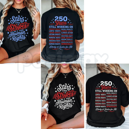 "Stars and Stripes and Human Rights" T-Shirt – America 250th Anniversary Social Justice Patriotic Graphic Tee-Pasimax