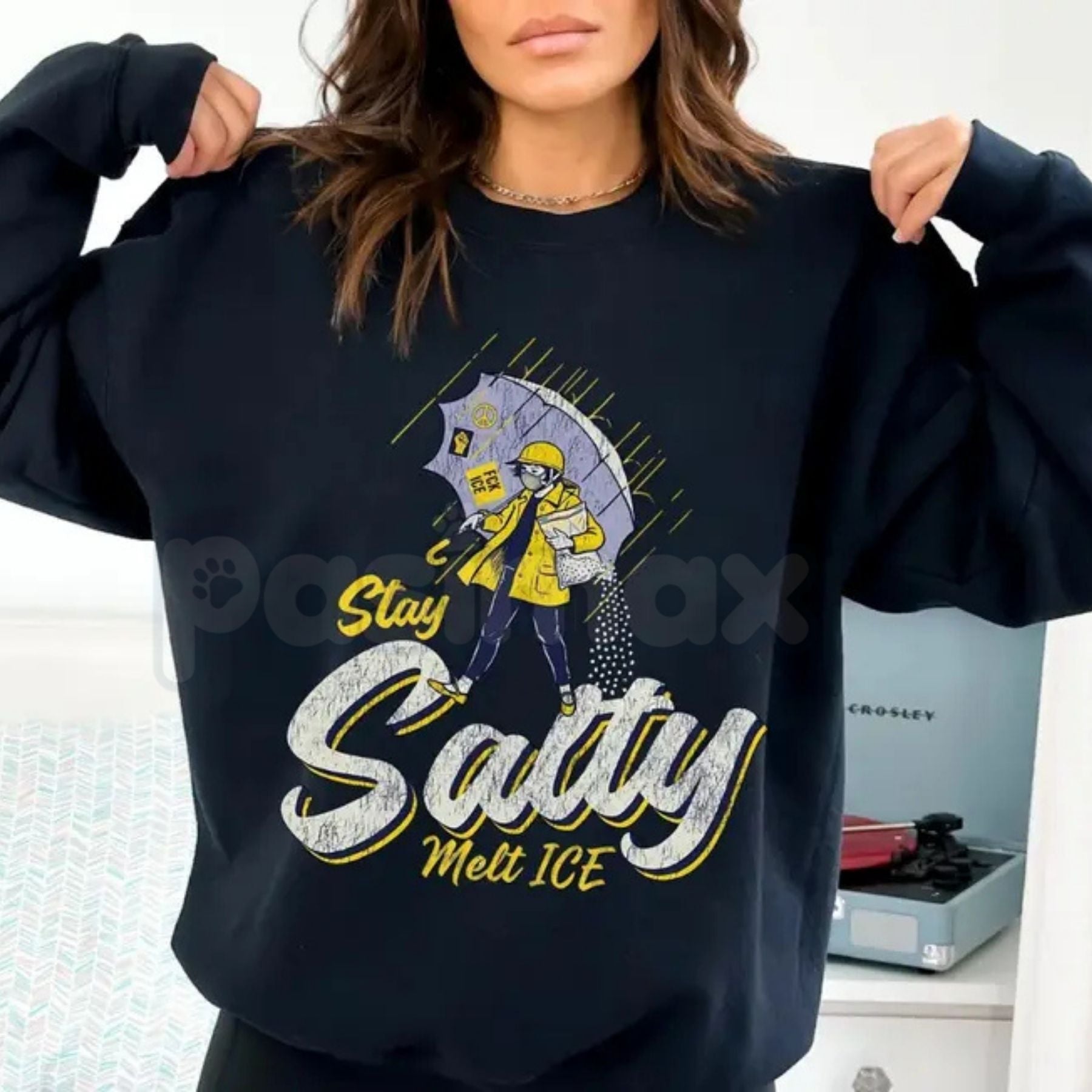Stay Salty Anti ICE Crewneck | Protest Sweatshirt | Pro Democracy Top | Human Rights Activist Jumper | Social Justice Graphic Pullover | Immigration Reform Support Shirt | Resistance Apparel-Pasimax