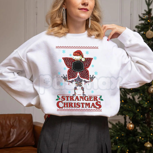 Stranger Christmas Sweatshirt | Merry Upside Down Xmas Jumper | Retro 80s Sci-Fi Holiday Crewneck | Hawkins Christmas Gift-Pasimax