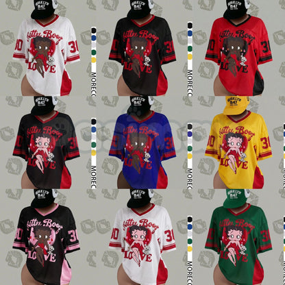 Streetwear Y2K Mesh Top – Vintage Doll Print V-Neck Shirt, Breathable Retro Aesthetic for Women-Pasimax