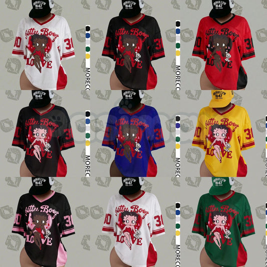 Streetwear Y2K Mesh Top – Vintage Doll Print V-Neck Shirt, Breathable Retro Aesthetic for Women-Pasimax