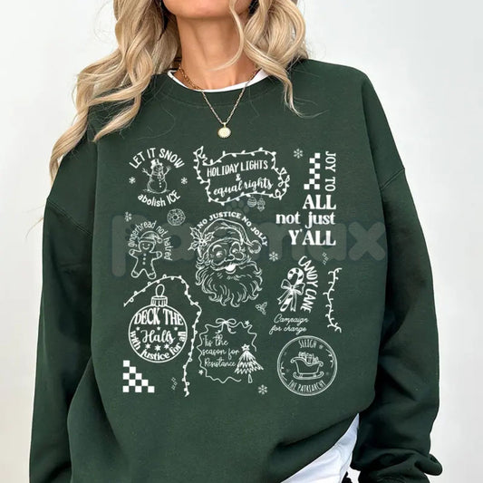 Subtle Message Doodle Christmas Liberal Values Sweatshirt | Social Justice Holiday Shirt | Progressive Statement Crewneck-Pasimax