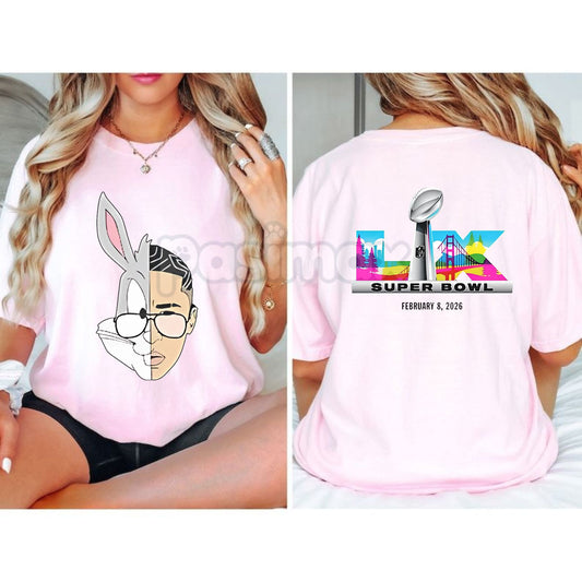 Super Bowl 2026 LIX Graphic T-Shirt - Bugs Bunny Half Face Tee, February 8, 2026 Sports Nostalgia Shirt-Pasimax