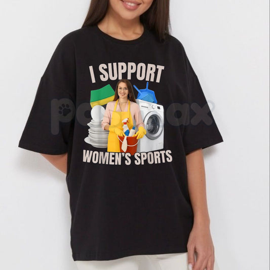 "Support Women's Sports" Adult Humor Bootleg T-Shirt - Funny Sarcastic Slogan Graphic Tee, Premium 100% Cotton Viral Streetwear Top, Witty Adult Humor Gift for Him, 90s Style Bootleg Rap Aesthetic Shirt, Soft Lived-In Heavyweight Statement Apparel-Pasimax