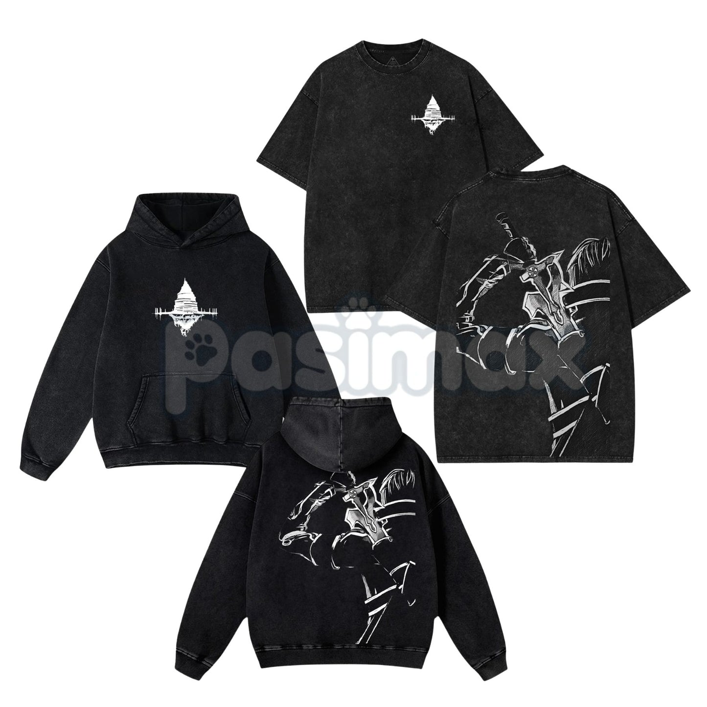 Sword Art Online Kirito B&W V1 T-Shirt – Vintage Washed Oversized Anime Manga Graphic Tee-Pasimax