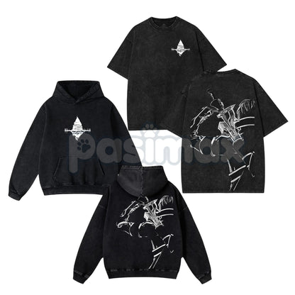 Sword Art Online Kirito B&W V1 T-Shirt – Vintage Washed Oversized Anime Manga Graphic Tee-Pasimax