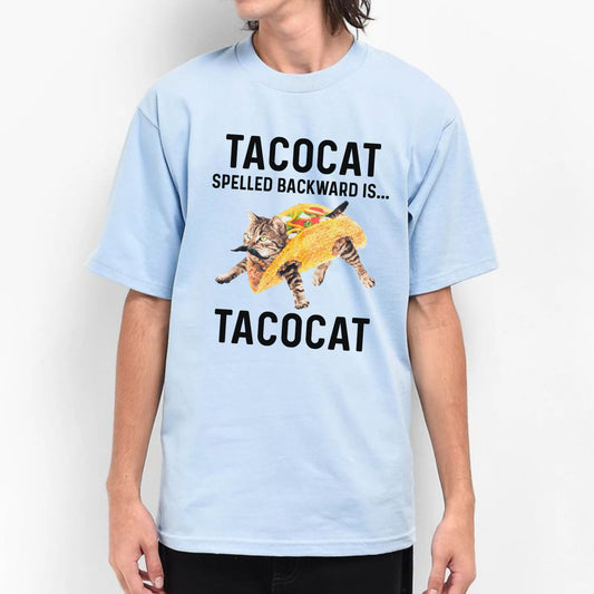 "Tacocat Backward Is Tacocat" Tee - Funny Food & Cat Graphic Shirt, Clever Palindrome Apparel-Pasimax