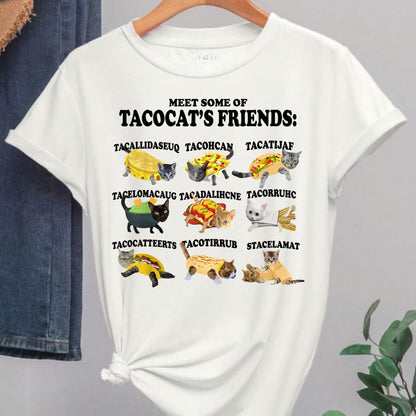 Tacocat and Friends T-Shirt - Funny Palindrome Cat Taco Graphic Tee, Unisex Humor Apparel-Pasimax