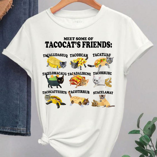 Tacocat and Friends T-Shirt - Funny Palindrome Cat Taco Graphic Tee, Unisex Humor Apparel-Pasimax