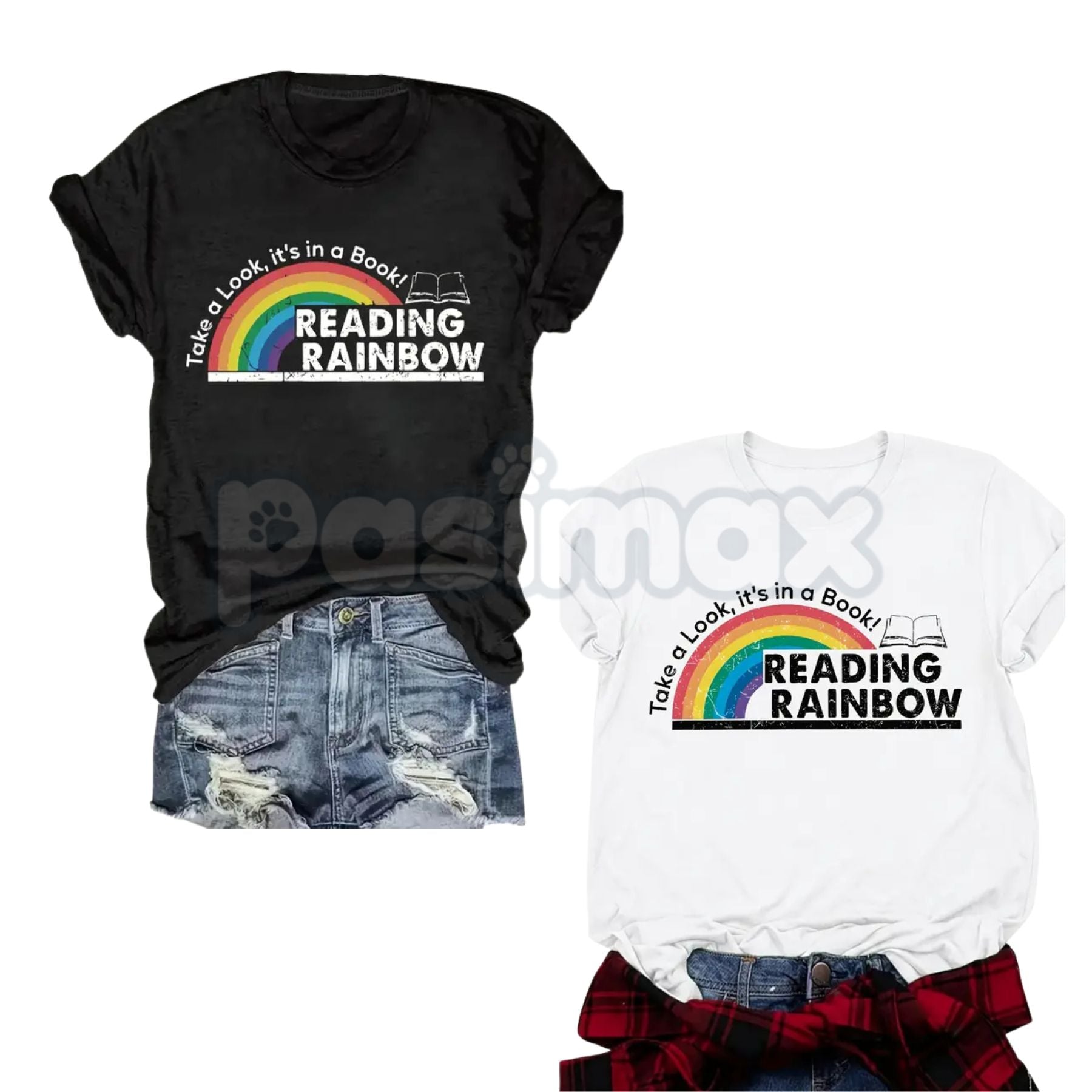 "Take A Look, It's A Book!" Reading Rainbow Tee – Retro 80s/90s Nostalgia Graphic Shirt, Premium 100% Cotton Teacher & Librarian Gift, Vintage Educational Media Apparel, Made in USA-Pasimax