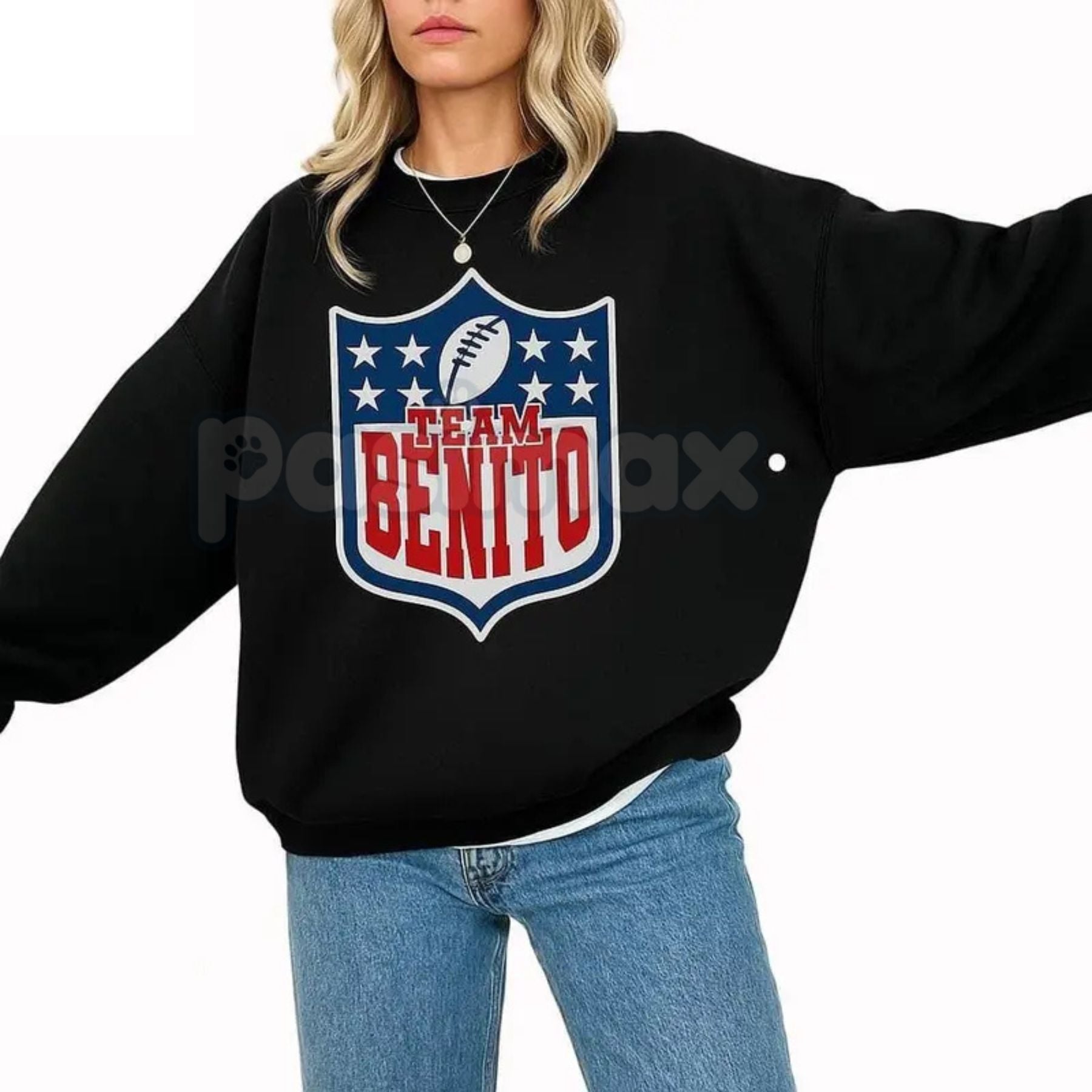 Team Benito Sweatshirt | Retro Football Shield Graphic Crewneck | Bad Bunny Fan Apparel | Aesthetic Reggaeton Jumper | Vintage Varsity Sports Pullover | Puerto Rico Music Fan Gift-Pasimax