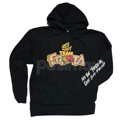 Team Fruta Hoodie – Black, Fruit Logo & Slogan "No Se Tienen Que Hay Piraña" Pullover, Medium Fit Casual Wear, Unisex-Pasimax