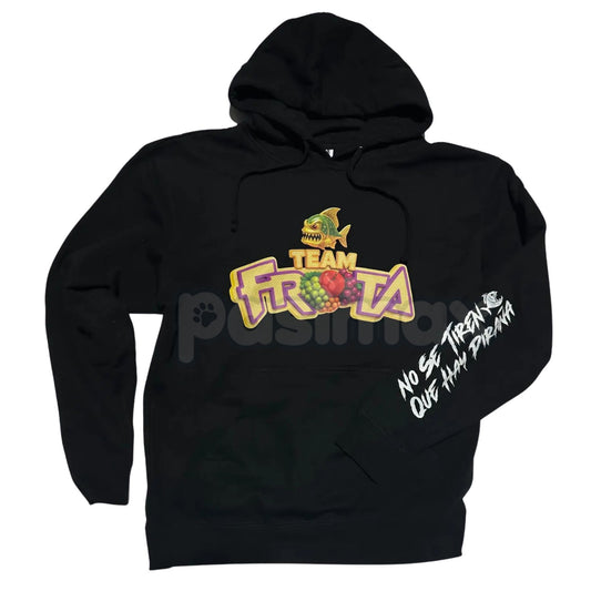Team Fruta Hoodie – Black, Fruit Logo & Slogan "No Se Tienen Que Hay Piraña" Pullover, Medium Fit Casual Wear, Unisex-Pasimax