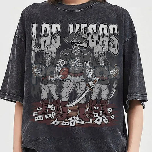 Teams Football Skull Vintage Washed T-Shirt – Classic 90s All-Team Graphic Tee, Game Day Style-Pasimax