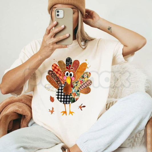 Thanksgiving Patchwork Turkey Shirt – Cute Quilted Fall Holiday Family Graphic Tee-Pasimax