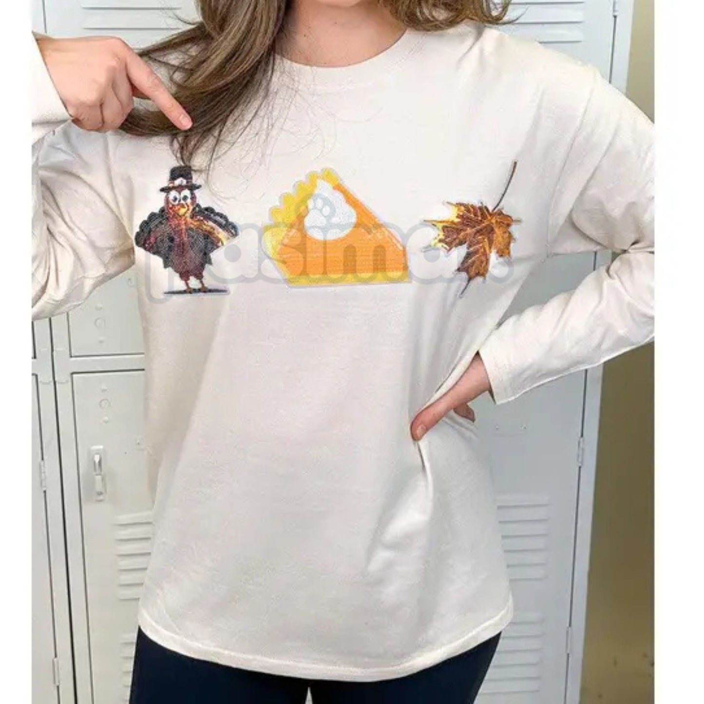 Thanksgiving Sparkle Boyfriend Long Sleeve T-Shirt - Oversized Holiday Glitter Tee, Festive Turkey Day Comfort Top, Unisex Autumn Graphic-Pasimax