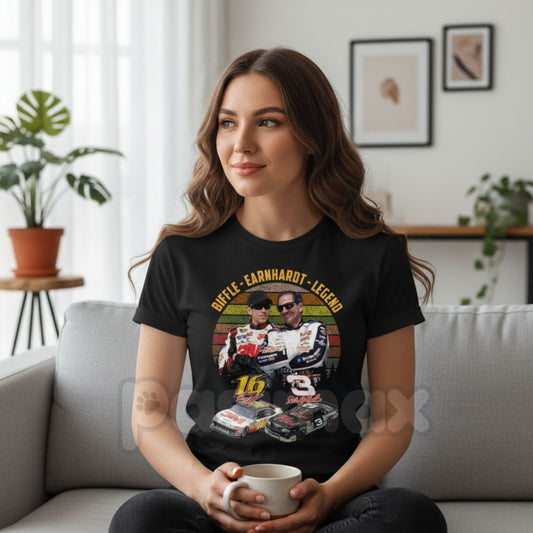 The Biff #16 & Earnhardt "Legends Never Die" T-Shirt - Vintage Racing Graphic Tee, Classic NASCAR Inspired Fan Apparel, Greg Biffle & Dale Earnhardt Tribute Shirt-Pasimax
