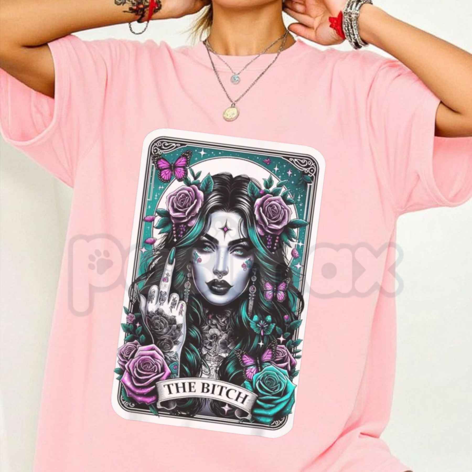 The Bitch Gothic Tarot Card T-Shirt – Funny Middle Finger Unisex Cotton Graphic Tee-Pasimax