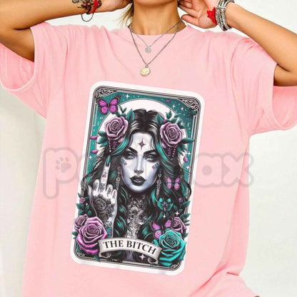 The Bitch Gothic Tarot Card T-Shirt – Funny Middle Finger Unisex Cotton Graphic Tee-Pasimax