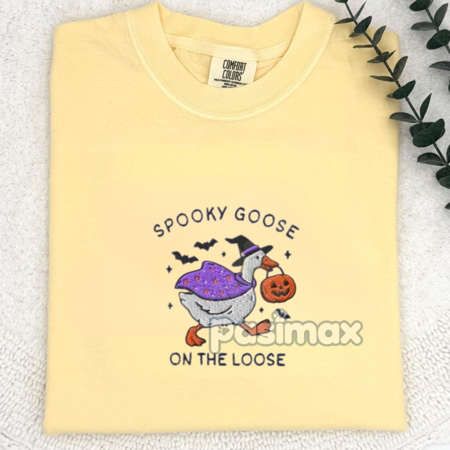 The Ghostly Goose Embroidered Comfort Colors® T-Shirt – Quirky Halloween Goose Tee-Pasimax